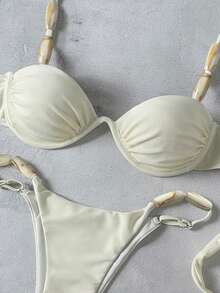 Bikinx Elegant Women's Spaghetti Strap Bikini With Beaded Backless Design High Cut Bottom High Stretch Fabric - Beige - View 5