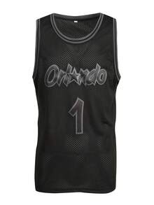 1件男士黑色篮球球衣，休闲刺绣无袖圆领运动上衣 - 黑色 - 查看 2