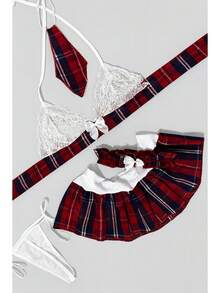 Sexy Schoolgirl Fantasy Chiffon Lace Contrast Summer Costumes - Multicolor - View 3