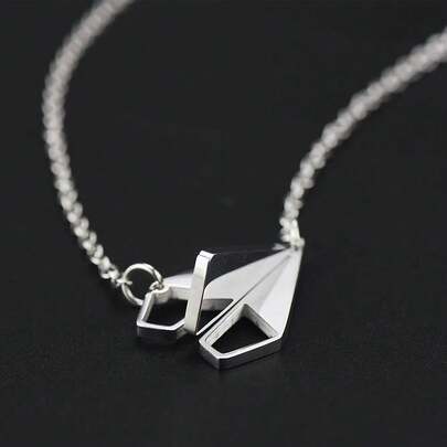 1 pieza Collar de avión de papel de acero inoxidable con diseño geométrico, diseño abstracto plateado, estilo callejero moderno, adecuado para hombres jóvenes y de moda, duradero y resistente al desvanecimiento, regalo ideal para Año Nuevo y San Valentín