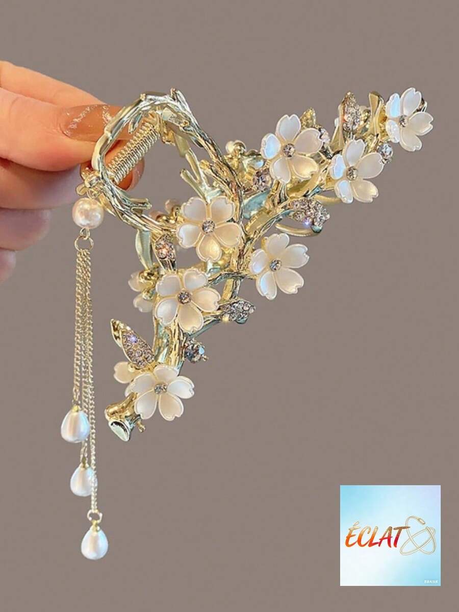 Boho Flower Faux Pearl Decor Hair Claw Clips For Women Elegant Fall Winter Hair Accessories Vacation Outfits Hair Clamps Hair Jaw Clips Hair Catcher Clutch DZMO - 彩色 - 查看 1