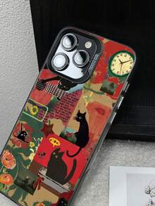 1 chiếc ốp lưng điện thoại chống sốc họa tiết mèo và hoa phong cách Gothic tối màu, thích hợp sử dụng cá nhân hoặc làm quà tặng, tương thích với iPhone 11/12/13/14/15/16/16PRO/16PROMAX, Galaxy A05/A15/A25/A35/A53/A54/A55/S23/S24 - Nhiều màu - Xem 3