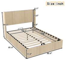 Large Grooved Undulating Lift Storage Bed Frame, Wooden Platform Bed Frame With Lift Storage, No Spring Box Required/No Noise, Rustic Brown Slatted Natural Wood(
King) - Oak color - 查看 8
