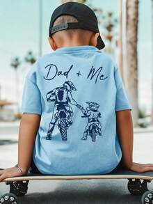 1pc Toddler Boys' Casual Printed Round Neck Short Sleeve T-Shirt, Summer Student Wear - The T-Shirt With Dad+Me Bicycle Print Brings Joy And Happiness To Every Child! - Baby Blue - View 2