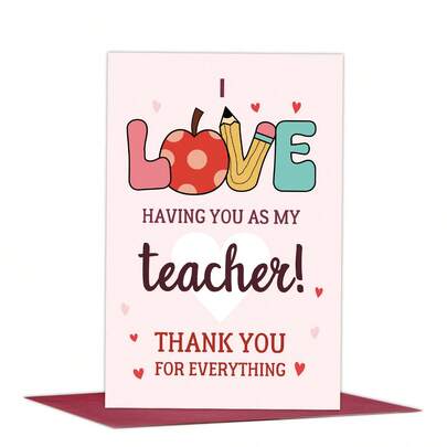 1pc Heartfelt Teacher Appreciation Card With Envelope, Thank You Card For Teacher, Teacher Appreciation Gifts, Perfect For Birthdays, Teacher's Day, Thank You & All Occasions