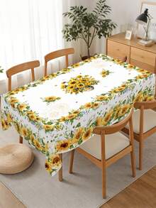 1 pieza Mantel con diseño de girasol, mantel redondo o rectangular de poliéster con estampado floral y de abeja amarillo girasol de primavera/verano, 2 opciones de tamaño, mantel duradero de estilo rústico para decoración de mesa de cocina y comedor en el hogar, adecuado para fiestas de primavera/verano, picnics, cenas, cumpleaños, decoración de bodas - Multicolor - View 8