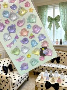 Ghost Theme Series, Cute Little Monster Crystal Clear 3D Embossed Stickers, Cartoon Waterproof 3D Stickers For Scrapbooking, Children's Reward Cards, Parent-Child Interactive Entertainment, Random Delivery - Multicolor - View 3