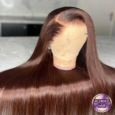 5英寸x5英寸蕾丝发片和13英寸x4英寸蕾丝前额假发组合，4号棕色，200%密度自然直发，预修剪发际线和婴儿发，无需胶水即可佩戴，多种尺寸适合女士，情人节礼物