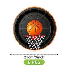 Basketball Themed Disposable Plates, Napkins, Cups Set, One-Time Party Supplies Suitable For 8 Guests, Disposable Paper Plates Party Tableware For Birthday, Wedding, Theme Party, Family Picnic - Multicolor - View 6