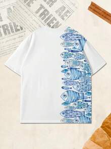 Men's Ocean Fish School Print Casual Short Sleeve Top - Multicolor - View 7