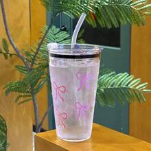 Vaso de plástico transparente con estampado de moño, botella de agua casual para uso diario - Jarrón de plástico letra voila - Ver 12