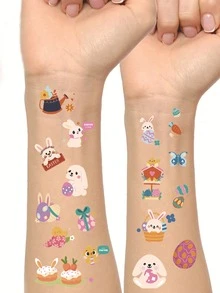 10张可爱卡通夜光复活节临时纹身贴纸，节日派对卡通兔子、彩蛋、小鸡，趣味复活节贴纸 - 彩色 - 查看 4