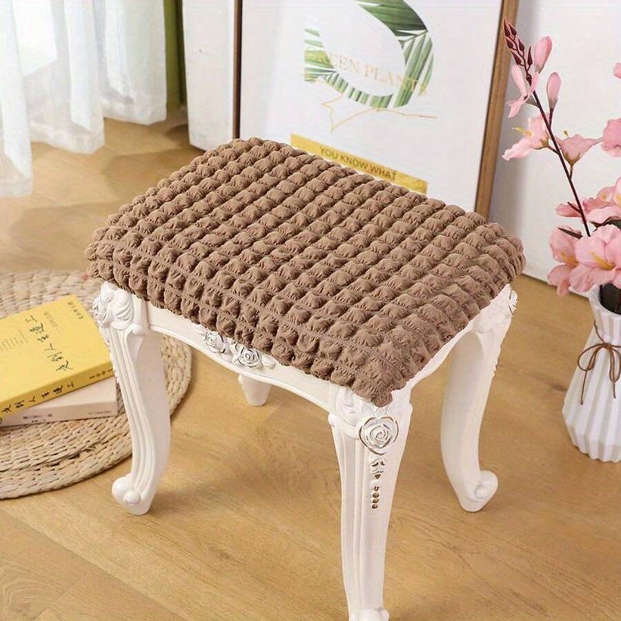 Stretch Jacquard Makeup Stool Shoe Stool Cover Seat Protector Removable Cushion Cover - Coffee - View 1