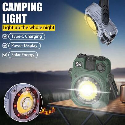 1pc Solar Powered Camping Lantern | Multi-Function Type-C Portable Magnetic Dimmable LED Camp Light | Outdoor Emergency Lighting