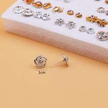 100 Pairs Assorted Gold & Silver Color Plastic Stud Earrings Set With Rhinestones, Fashionable Versatile Earring Jewelry Set With Box - Gold, Silver and White Diamonds In a Gift Box - View 8