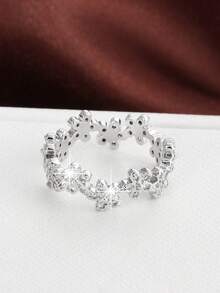 1枚优雅花卉圆形设计立方氧化锆镶嵌时尚戒指，女士节日礼物 - 彩色 - 查看 6