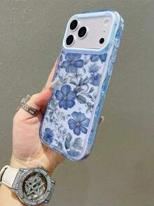 柔美花卉！复古蓝色花卉印花手机壳，蓝色花卉全包防震手机壳，兼容 16、15、14、13、12 Pro Max、11，可爱韩版，蓝色花卉防摔手机壳，透明边框，兼容 17/17 Pro/17 Pro Max/17 Air，节日礼物，兼容 17 Pro Max，兼容 13，兼容 15，兼容 16手机壳，复古风！ - 藍色 - 查看 5
