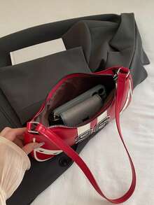 New Fashion Versatile Textured Shoulder Bag, Underarm Handbag For Women - Red - View 4