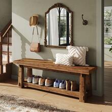 Tribesigns 55" Solid Wood Entryway Bench With Shoe Storage, Rustic Charred Wood Grain Foyer Bench With Open Shelf For Hallway, Mudroom, Bedroom, Easy Assembly, Brown - Light Brown - View 2