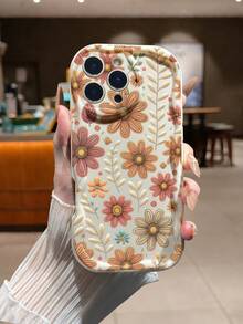 Flower Cream Textured Wavy Edge Glossy Painted Anti-Drop Phone Case Compatible With IPhone 17/ Galaxy// - Multicolor - View 5