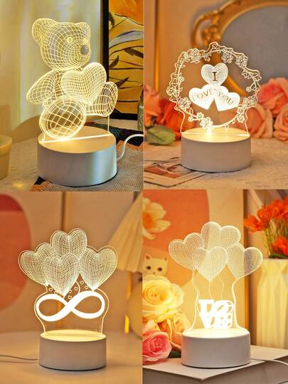 1个心形3D亚克力夜灯，USB供电，LOVE图案，非常适合装饰女孩卧室、婴儿房、家居，是送给情侣、朋友和家人的绝佳礼物，也适合情人节、母亲节等室内装饰夜灯。