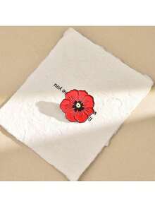 1pc DMLSKY Red & Black Poppy Lapel Pin - Glossy Red Poppy Flower With White Petals & Golden Center, Golden-Tone Border Badge For Backpacks, Jackets, Hats, Lapels - -Inspired Accessory, Remembrance Gift - Red - View 9