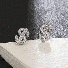 1 Pair Dollar Sign Stud Earrings, Delicate & Petite Earrings For Women - Silver - View 2
