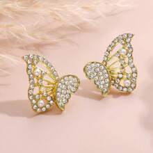1 Pair Luxury Butterfly Pearl Earrings, Unique Design Elegant Earrings For Girls - Gold - View 1