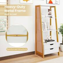 COSTWAY Ladder Bookshelf Tall Freestanding Display Rack With Storage, White - White - View 7