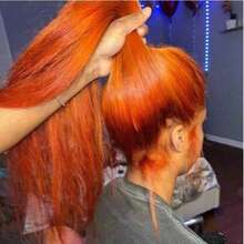 36 Inch Natural Black Straight Lace Front Wigs Human Blended Hair 13x4 HD Transparent Lace Front Human Blended Hair Wigs For Women Glueless Brazilian Virgin Hair Lace Frontal Wig 180% Density Pre Plucked With Baby Hair Hairline Ginger Orange 350 - S350 - View 3