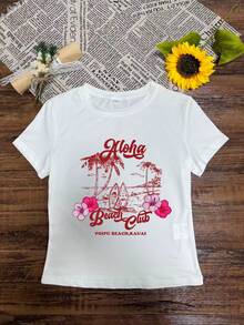 1 chiếc áo thun nữ cổ tròn tay ngắn dáng ôm thoải mái mùa hè, họa tiết cây cọ, ván lướt sóng, đường bờ biển, kiểu Anh, áo crop top phong cách Y2K, thích hợp cho mùa xuân, hè, đi biển, dạo phố, mặc hàng ngày, đi làm, tiệc văn phòng, đi chơi, lễ hội, lễ hội âm nhạc, ngày Valentine, tiệc tùng. Màu trắng. - trắng - Xem 10