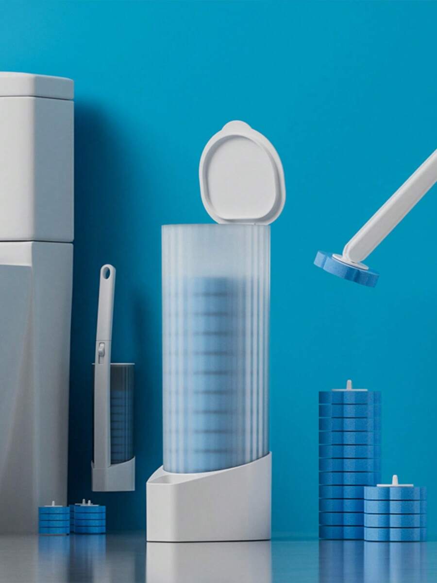 Bộ cọ vệ sinh nhà vệ sinh mới, kiểu dáng sọc, đầu cọ có thể thay thế, 3 đầu cọ màu khác nhau có hương thơm, kèm hộp đựng, thích hợp để vệ sinh bồn cầu, bồn tắm, bồn rửa mặt, sàn nhà.