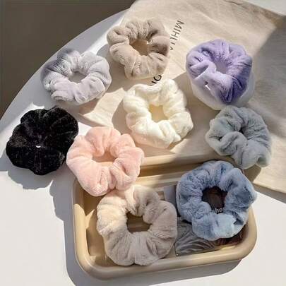 9pcs Women's Colorful Fluffy Thick Hair Scrunchies Set, Minimalist Sweet Cute Style, Warm Soft Elastic Hair Ties, Ponytail Holders Hair Elastics Hair Rubber Bands Hair Rope