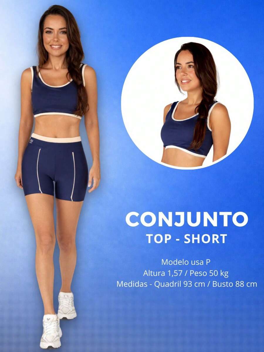 Women's Fitness Set Cropped Top + High Waist Shorts - Màu xanh hải quân - Xem 1