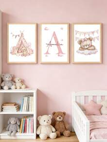 3 Tranh treo tường in theo yêu cầu, tên cá nhân hóa, hình gấu ngủ, nơ, sao hồng, mây, trăng, khinh khí cầu, trang trí phòng bé gái, phòng ngủ, căn hộ, quà sinh nhật cá nhân hóa cho bé gái, bạn bè, gia đình, trang trí nhà cửa phòng khách, bộ sưu tập 2026. - Hồng - Xem 4