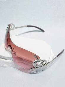 1pc Y2K Style Women Frameless Fashion Glasses With Silver Snake Decor, Fashion Eyewear Suitable For Outdoor, Cycling, Beach, Party And Travel - Watermelon Pink - View 6