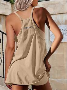 Women's Summer Mini Dress Casual Workout Tennis Dress With Shorts Sleeveless Althletic Dresses - 卡其色 - 查看 4