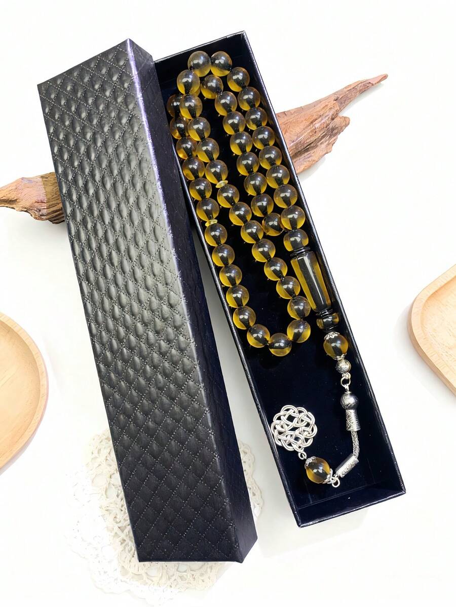 1pc Exquisite Beaded Necklace, 45pcs 10mm Acrylic Middle Eastern Luxury Accessory, High-End Gift Box Packaging, Eid Mubarak Prayer Beads - Multicolor - View 1