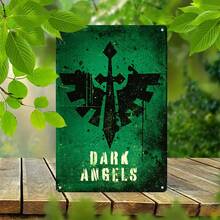 2D Flat, 1pc Dark Angels Gothic Poster - Heavy-Duty Aluminum Metal Sign With Bold Dark Angels Logo-Like Winged Sword & DA Lettering - Green & Black Gothic Decor For 40k Fans, Home, Office, Or Game Room - 2D Flat Wall Hanging - Multi-Purpose Holiday Decor (Halloween/Christmas/Easter/Valentine's/Thanksgiving) - Classic Gothic Style With Iconic Dark Angels Emblem, 2D Flat - 1PC - Xem 5