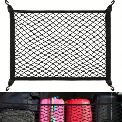 4-Hook Expandable Cargo Net For Car Trunk, 23.62*15.75 Inch Elastic Mesh Organizer Bag, Suitable For RVs, Trucks, SUVs, Holds Luggage And Gear, 1 Piece