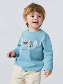 mini bala Baby Boys Long Sleeve T-Shirt, Pure Cotton Soft Touch, Nautical College Style, Durable Casual Top For Spring 2026 - Ice Blue - View 2
