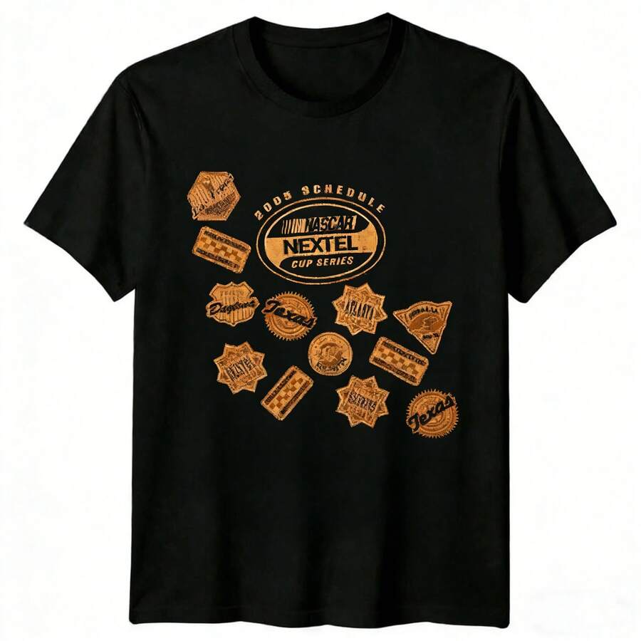 Vintage 2005 NASCARs Nextel Cup Schedule Print Tee Retro Race Tracks Classic Racing T-Shirt Men's Vintage Streetwear. Vintage Graphic T-Shirt - 黑色 - 查看 1
