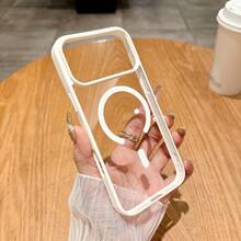 Acrylic Material White Rim Transparent Magnetic Phone Case Compatible With IPhone 17 Pro Max/17 Pro/17/16 Pro Max/16/16 Pro/16 Plus/11/15/15 Pro/15 Pro Max/12/13/14 Pro Max/12 Pro/12 Pro Max/13 Pro/13 Pro Max/14 Pro/14 Pro Max/14 Plus, Hard Shell, Anti-Yellowing - White - Magnetic Upgrade Version - View 6