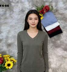 WOMEN'S LONG SLEEVE KNITTING BLOUSE WINTER BASIC ROUND NECK SWEATSHIRT - Camel - Ver 1
