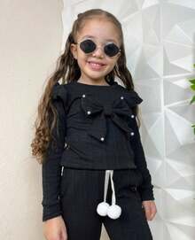CONJUNTO MENINA BLOGUEIRINHA LAÇO, PRINCESA , MEIA ESTAÇÃO OUTONO / INVERNO, CASUAL ,FESTA - Preto - Visão 2