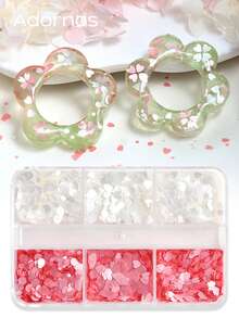 6格粉色春日亮片环氧树脂流沙填充粉白圆形心形樱花花瓣形状亮片树脂模具填充春夏工艺品DIY制作 - 彩色 - 查看 2