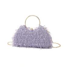 Ubysoyi Luxury Lightweight Evening Clutch Purse For Women Sequins Decor Cute And Elegant Mini Box Bag Formal Dinner Bag Evening Bag Glamorous Party Clutch Bag With Round Metal Handle Perfect For Wedding Bridal Handbag Party Banquet Dinner Prom Birthday Outfit - 淡紫色 - 查看 5