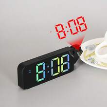 Nuevo Reloj Despertador de Proyección Simple LED con Pantalla de Fuente Reloj Electrónico Reloj Despertador Digital con Temperatura - Cara negra con luz blanca - Ver 3