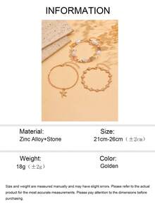 3pcs/Set Boho Style Gold Shell Handmade Chain, Fashion Faux Pearl Colorful Stone Starfish Pendant Anklet Jewelry, Suitable For Beach, Holiday, Daily Outfit, Adjustable Shell Chain Length, Random Shell Quantity And Colorful Stone Shape/Size/Color - Gold - View 5