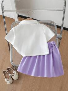 2pcs Girls Cartoon Character Print Shirt + Pleated Skirt Set, Fashionable Outfit For Weekend Shopping, Family Gathering, Outdoor Activities, Birthday Party, Parent-Child Outing, Daily Wear - Multicolor - View 9